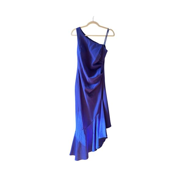 Eliza J one shoulder midi asymmetrical cocktail dress blue 4 - Picture 8 of 12